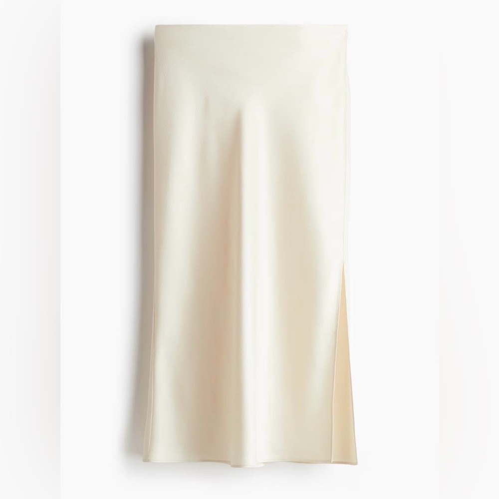 H&M Cream Satin Maxi Skirt with Side Slit